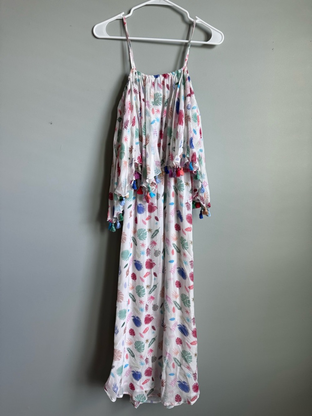 Carolina K Tropical Print Maxi Dress with Tassel Trim